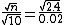 \frac{\sqrt{n}}{\sqrt{10}} = \frac{\sqrt{2.4}}{0.02}